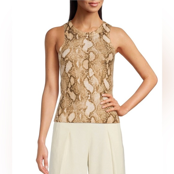 Lauren Ralph Lauren Snakeskin-Print Cotton-Blend Tank Top Size 2X - Brown - NWT - Picture 3 of 11